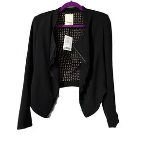 Elevenses Anthropologie Dimmet Drape Topper Jacket Lace Trim Black Blazer S NWT